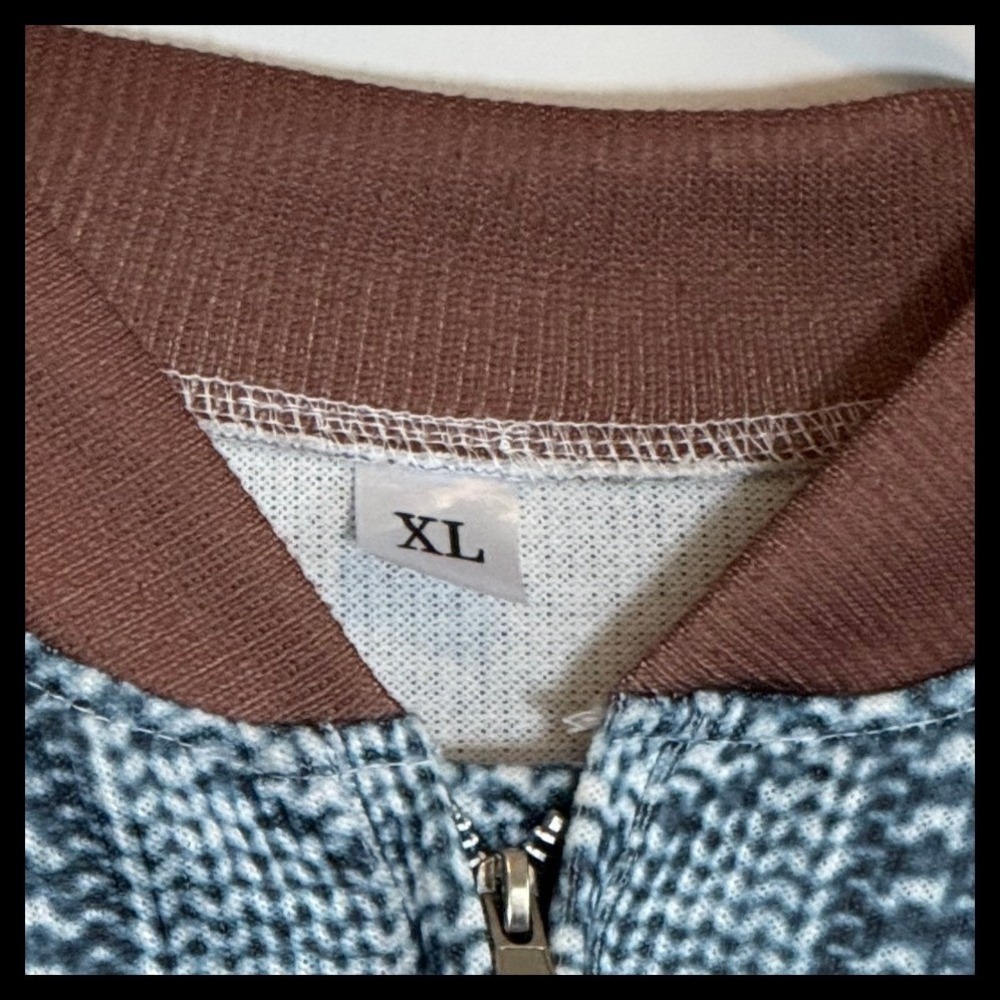 Mens XL Blue Multi Pattern Knit Quarter Zip Pullover Sweater Elbow Patches - Picture 3 of 3
